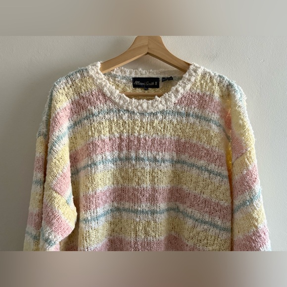 Vtg Allison Smith II Sherbet / Pastel Striped Sweater, Textured Yarn, Size Large - Picture 15 of 16